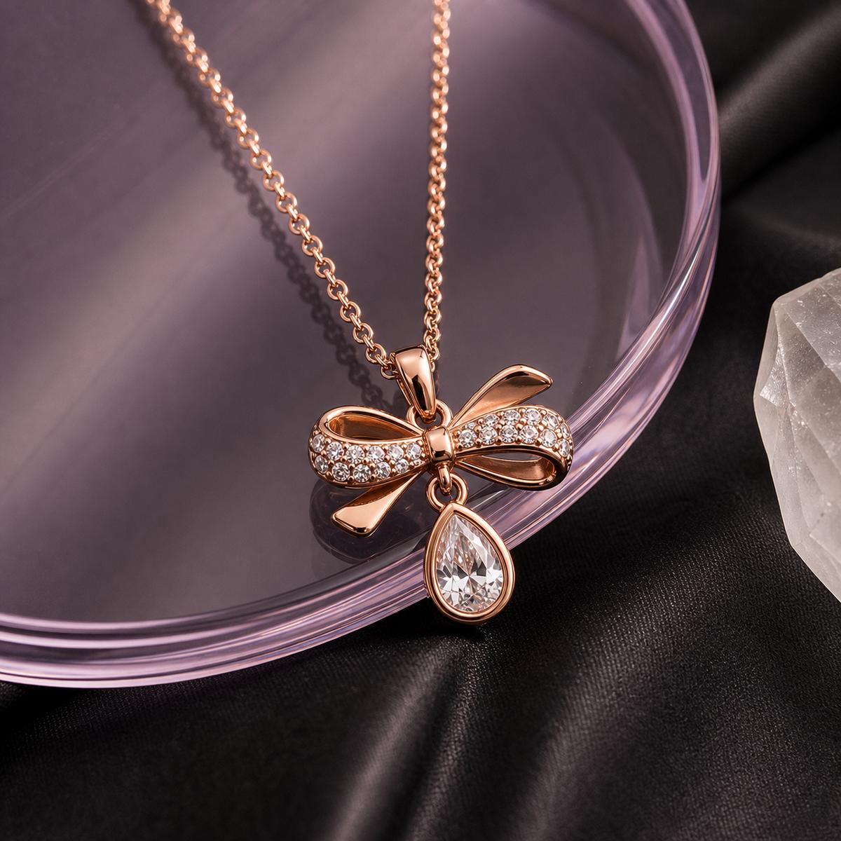 Rose Gold Seraphina Bow Drop Pendant product image 2