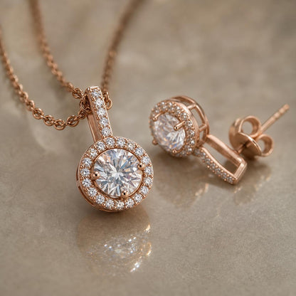 Rose Gold Solitaire Round Halo Jewellery Set product image 4