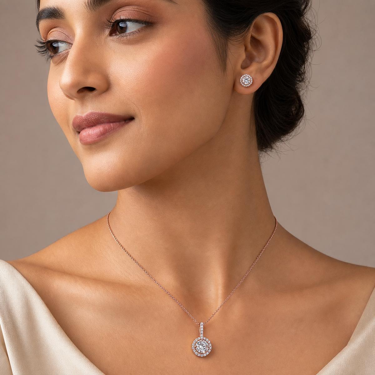 Rose Gold Solitaire Round Halo Jewellery Set product image 6