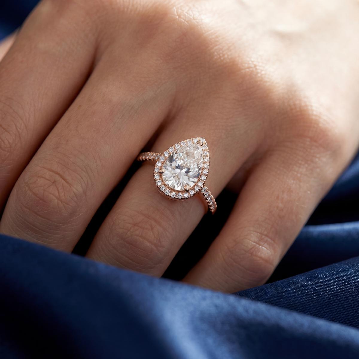 Rose Gold Teardrop Halo Ring design detail