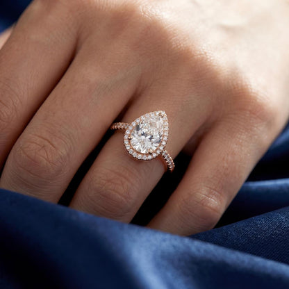 Rose Gold Teardrop Halo Ring design detail