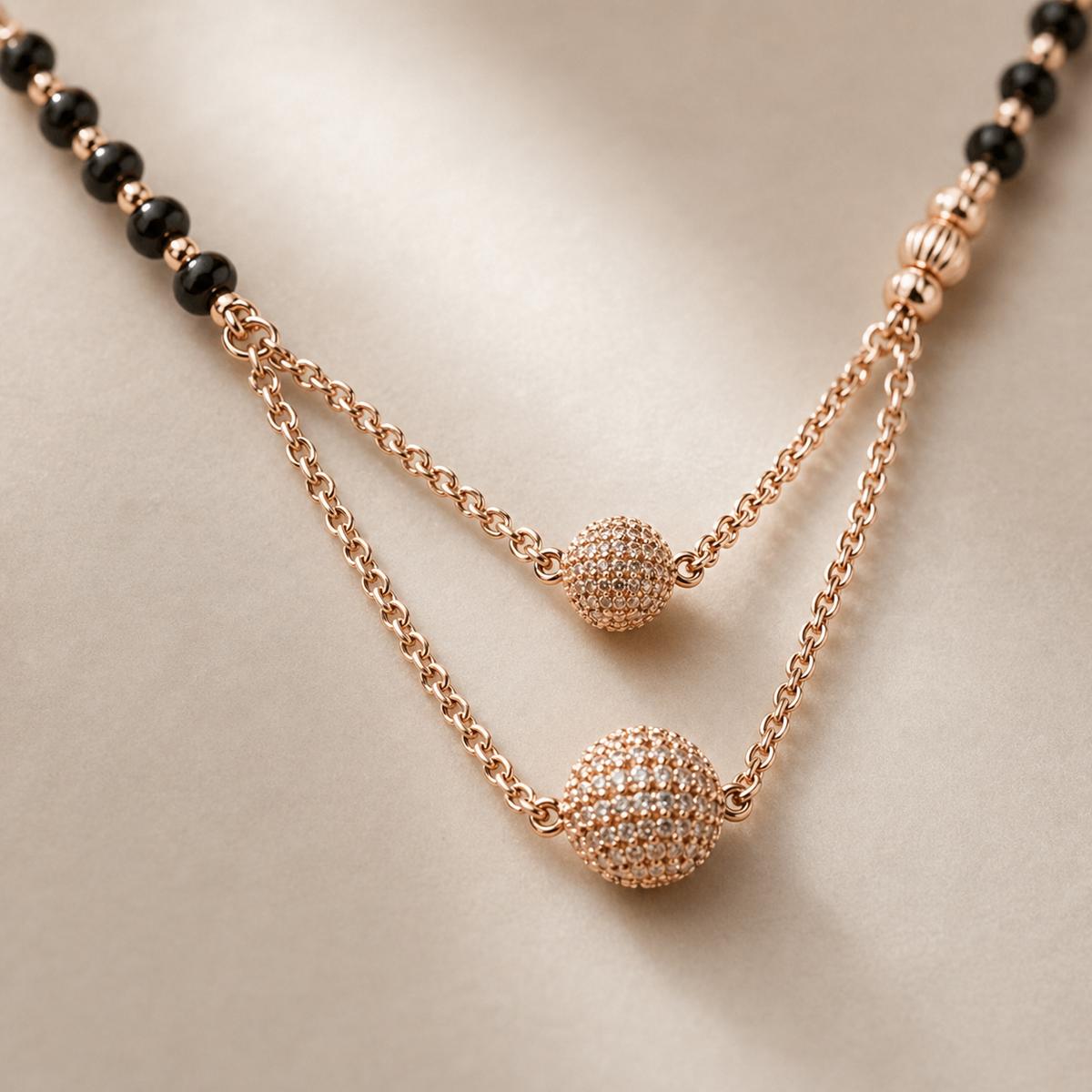 Rose Gold Twin Orb Layer Mangalsutra design detail