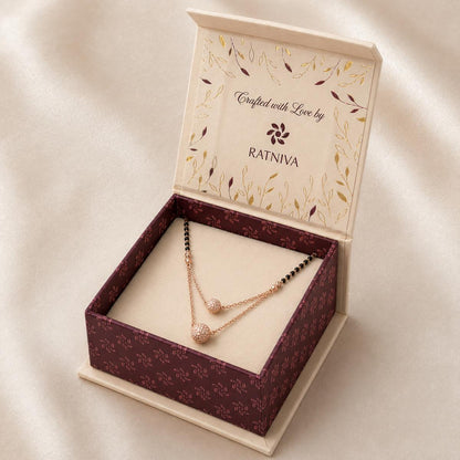 Rose Gold Twin Orb Layer Mangalsutra Ratniva jewellery packaging