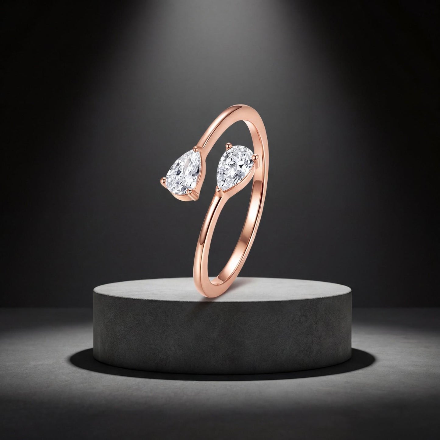Rose Gold Adjustable Twin Pear Ring design detail