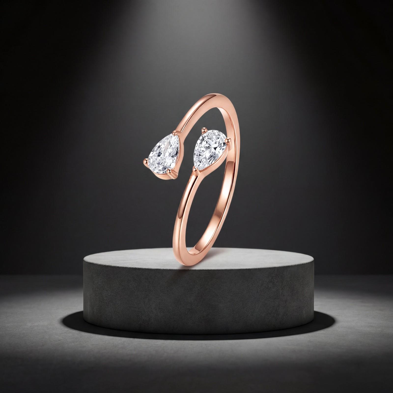 Rose Gold Adjustable Twin Pear Ring design detail