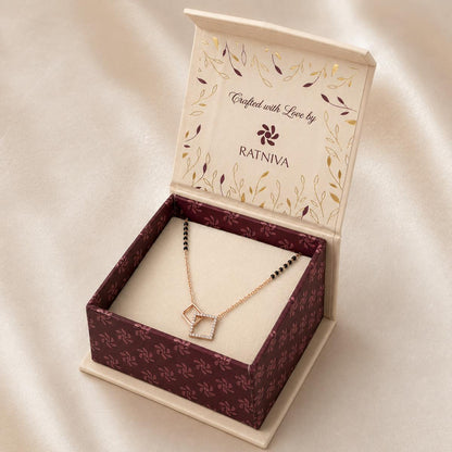 Rose Gold Twin Square Frame Mangalsutra Ratniva jewellery packaging