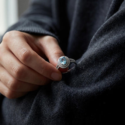 Silver Aqua Halo Ring design detail