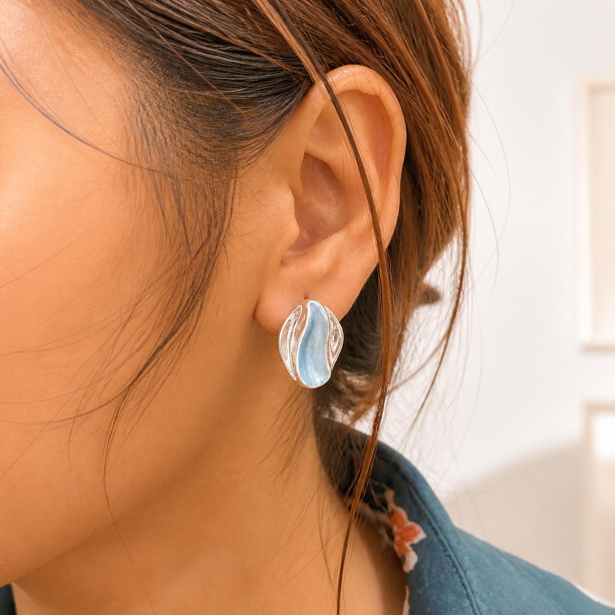 Silver Aqua Orbit Shell Earrings product image 3