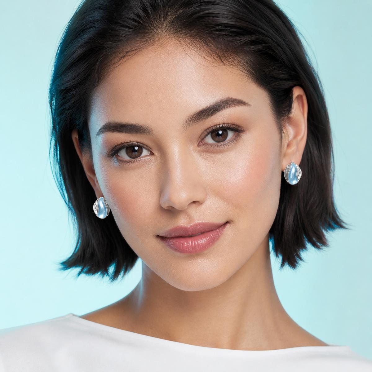 Silver Aqua Orbit Shell Earrings product image 4