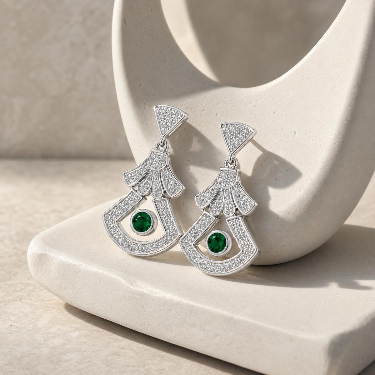Silver Arcadia Emerald Fan Earrings product image 4