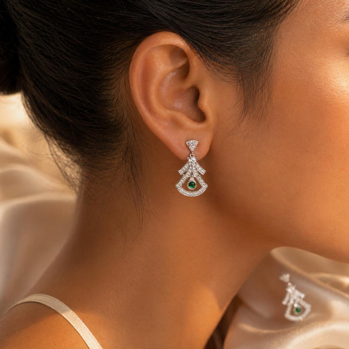 Silver Arcadia Emerald Fan Earrings product image 7