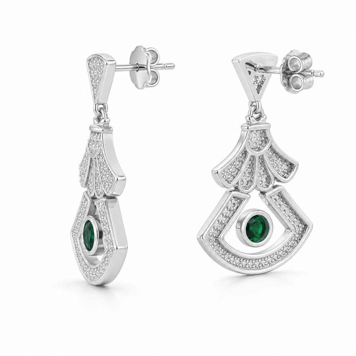 Silver Arcadia Emerald Fan Earrings product image 3