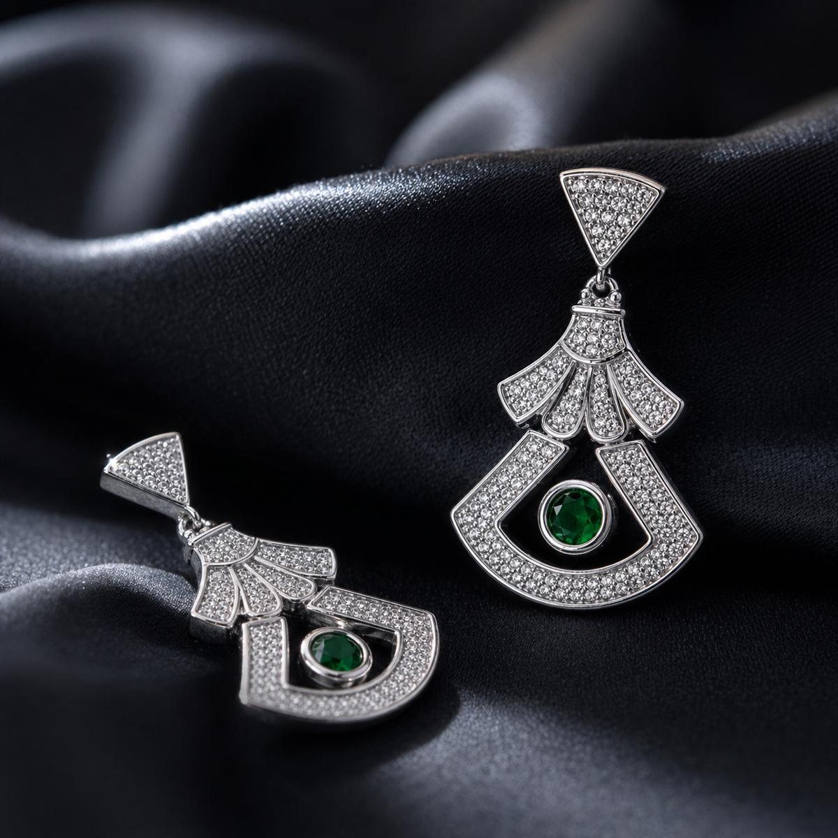 Silver Arcadia Emerald Fan Earrings product image 6