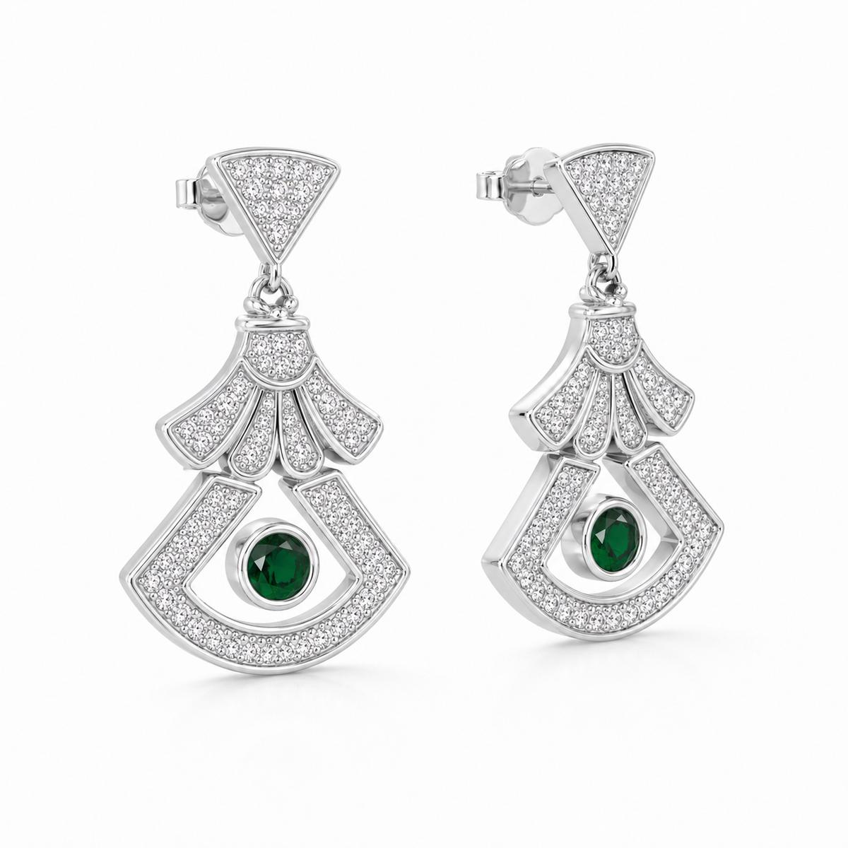 Silver Arcadia Emerald Fan Earrings product image 2