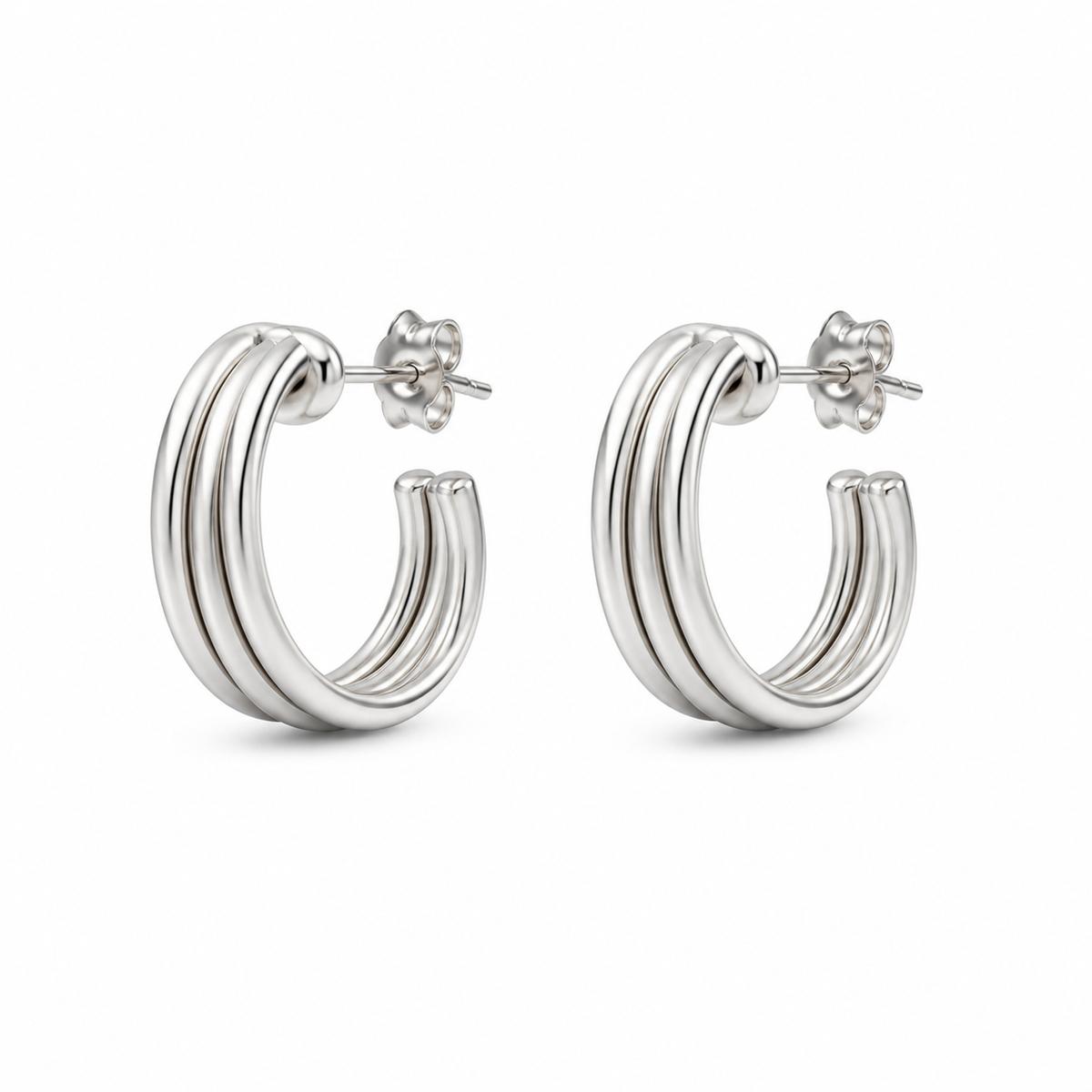 Silver Auria Ribbed Hoop Earrings product image 1