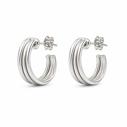 Silver Auria Ribbed Hoop Earrings product image 1