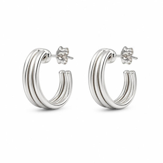 Silver Auria Ribbed Hoop Earrings product image 1