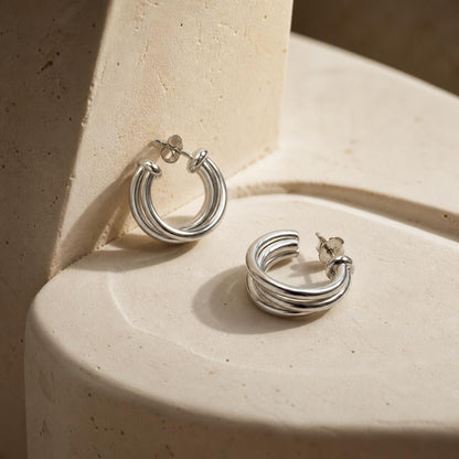 Silver Auria Ribbed Hoop Earrings product image 2