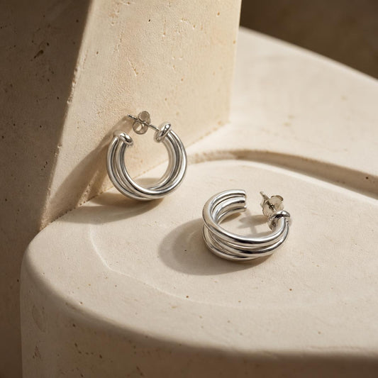 Silver Auria Ribbed Hoop Earrings product image 2