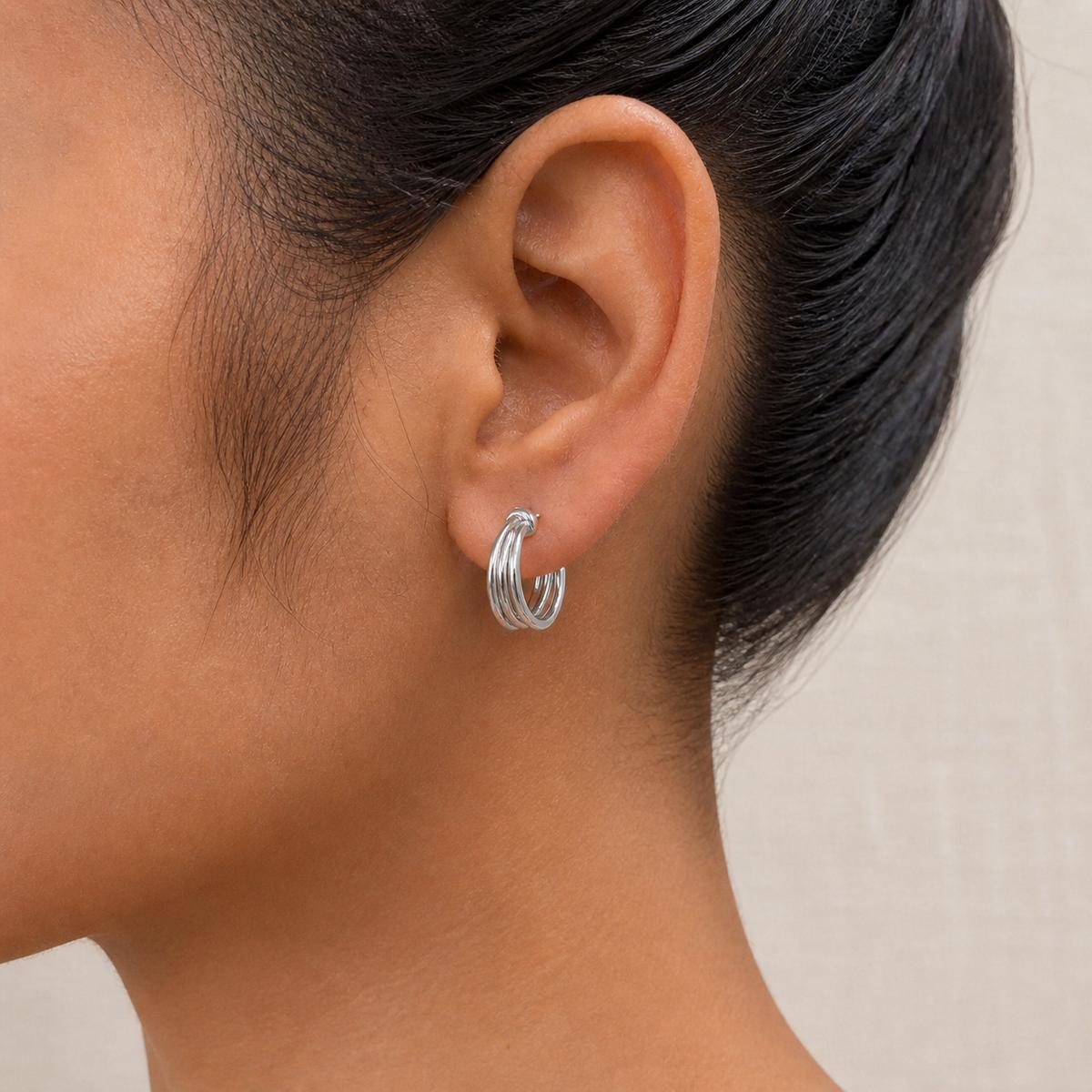 Silver Auria Ribbed Hoop Earrings product image 3