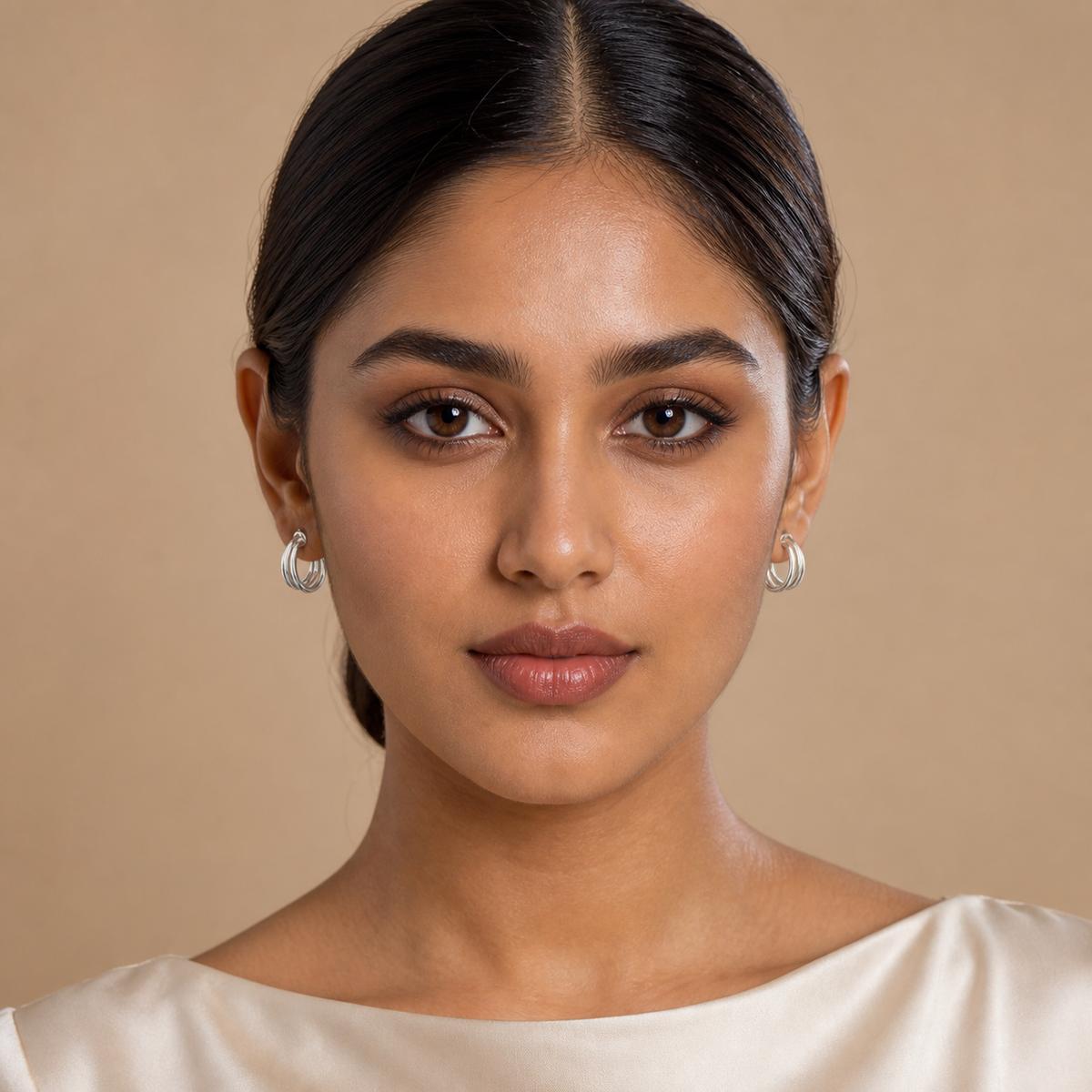 Silver Auria Ribbed Hoop Earrings product image 4