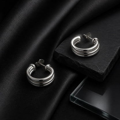 Silver Auria Ribbed Hoop Earrings product image 5