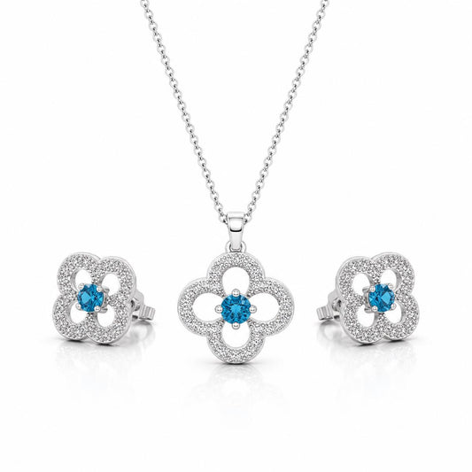 Silver Azure Clover Bloom Jewellery Set product image 1