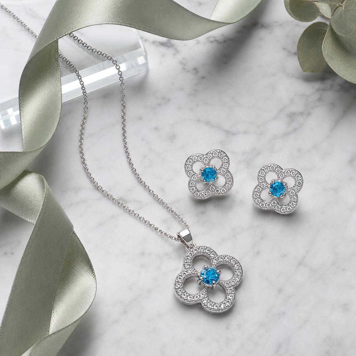 Silver Azure Clover Bloom Jewellery Set product image 3