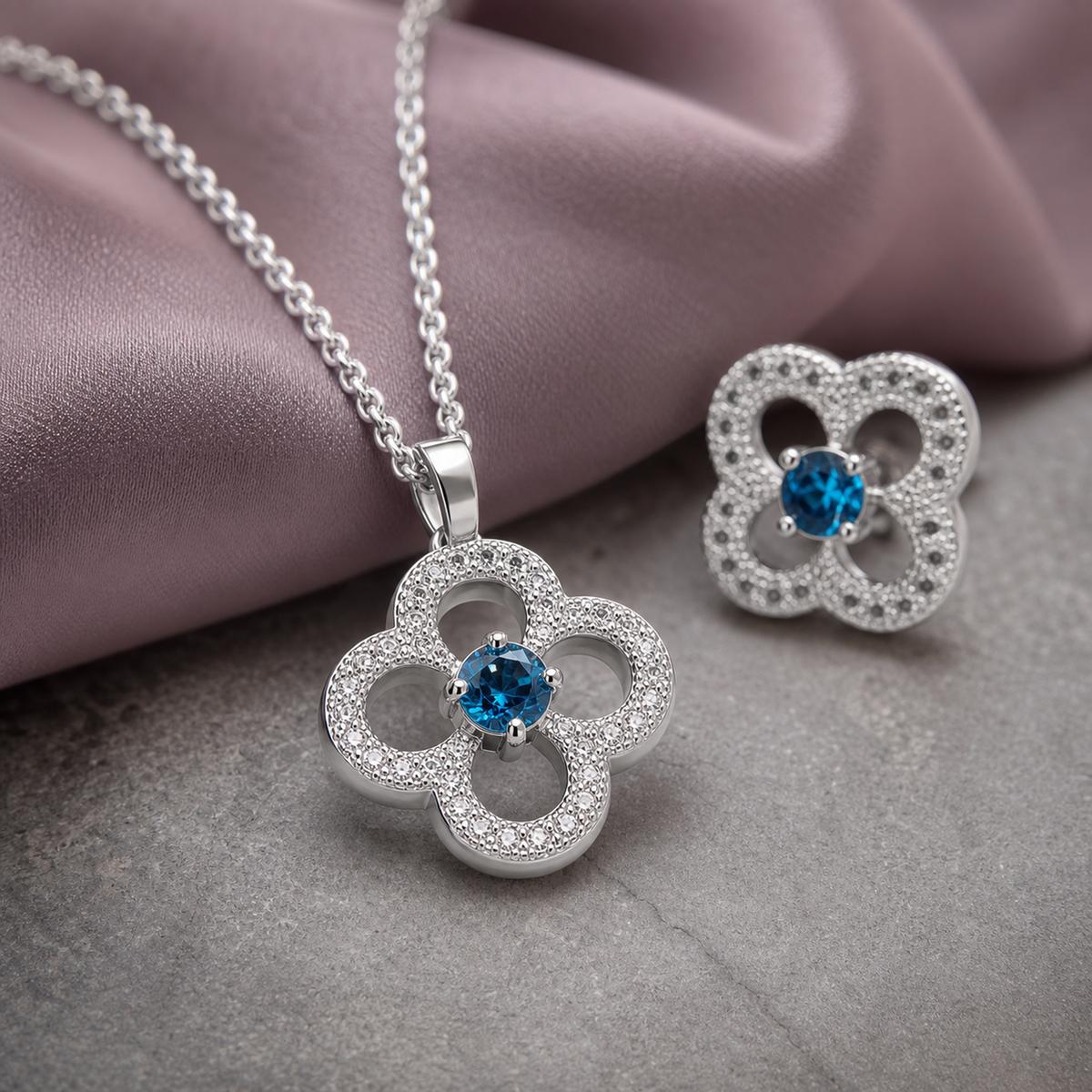 Silver Azure Clover Bloom Jewellery Set product image 4