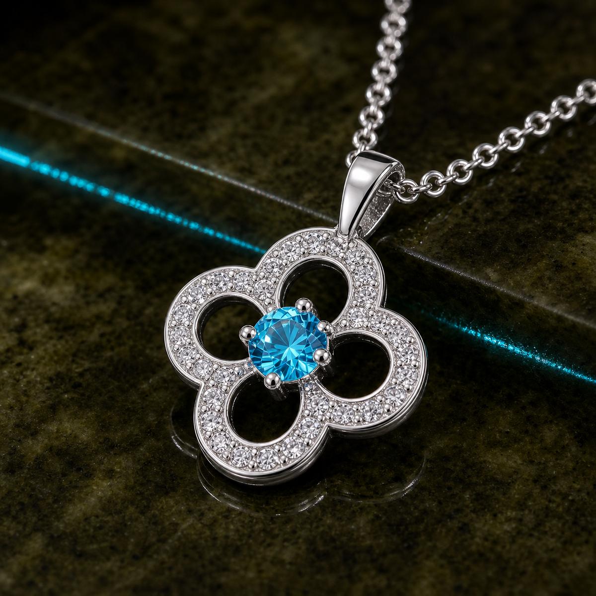 Silver Azure Clover Pendant design detail