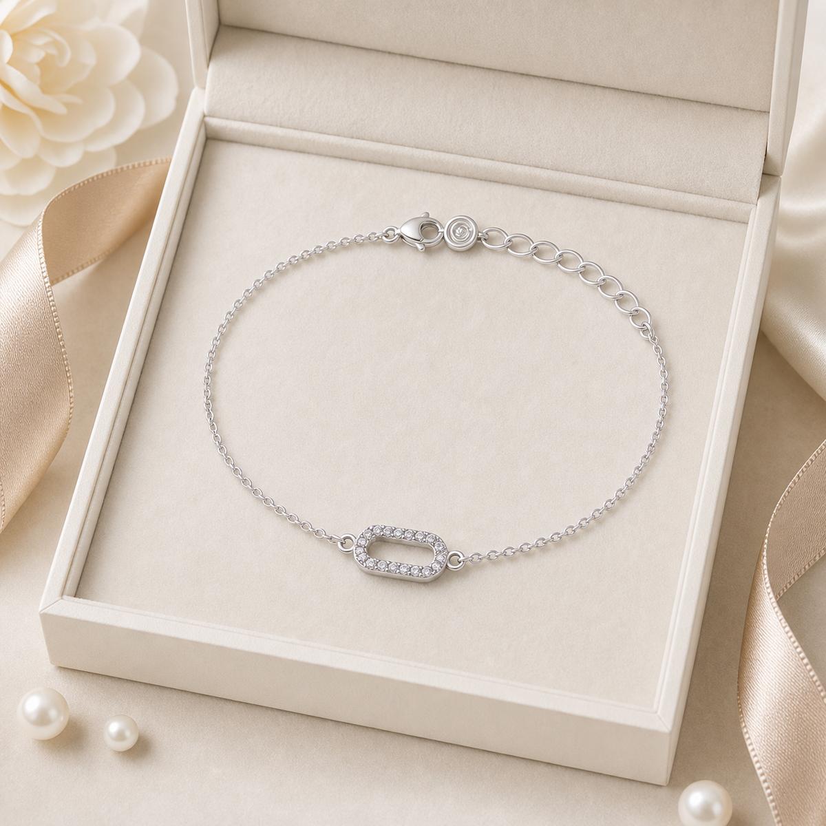 Silver Baguette Frame Anklet Ratniva jewellery packaging