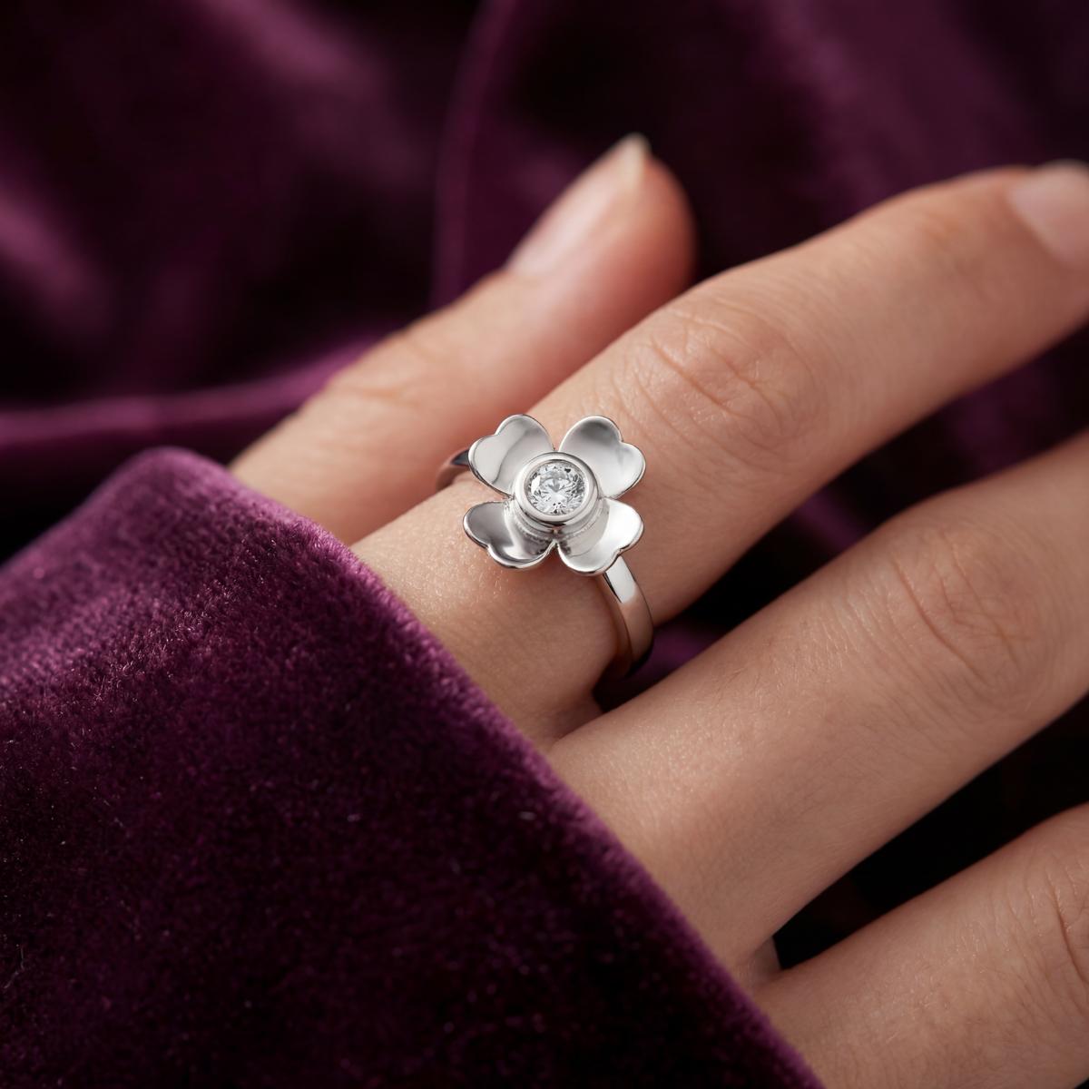 Silver Blossom Charm Ring design detail