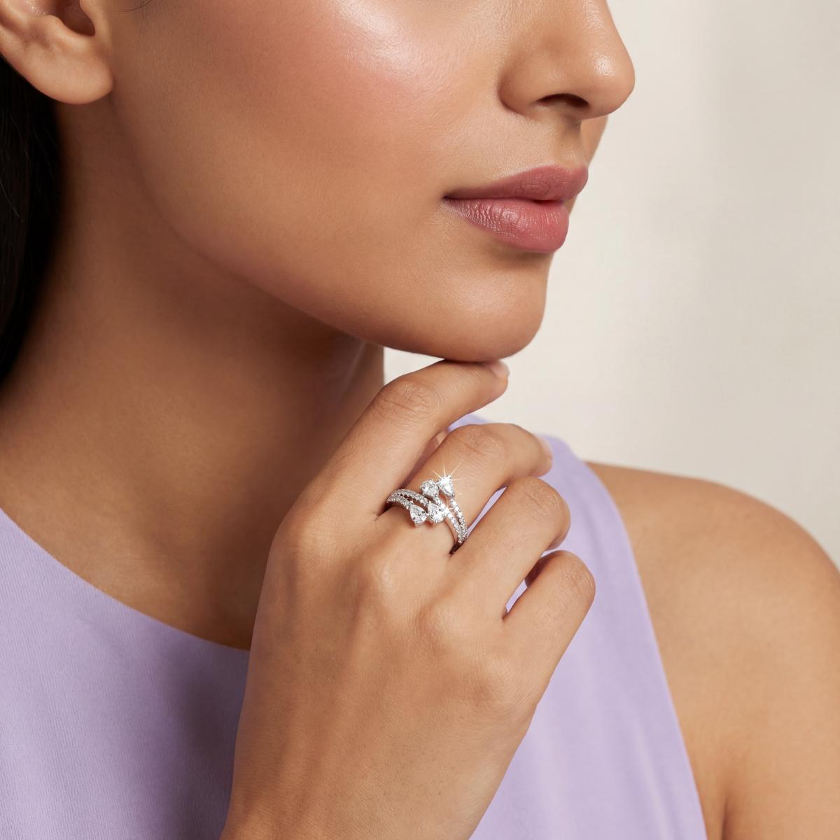 Silver Adjustable Blush Teardrop Ring design detail