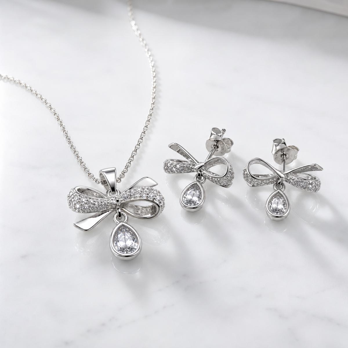 Silver Bow Drop Bloom Jewellery Set product image 1