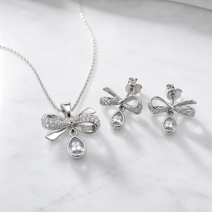 Silver Bow Drop Bloom Jewellery Set product image 1