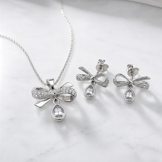 Silver Bow Drop Bloom Jewellery Set product image 1