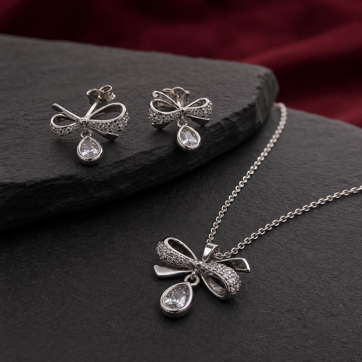 Silver Bow Drop Bloom Jewellery Set product image 2