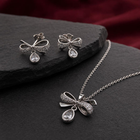 Silver Bow Drop Bloom Jewellery Set product image 2