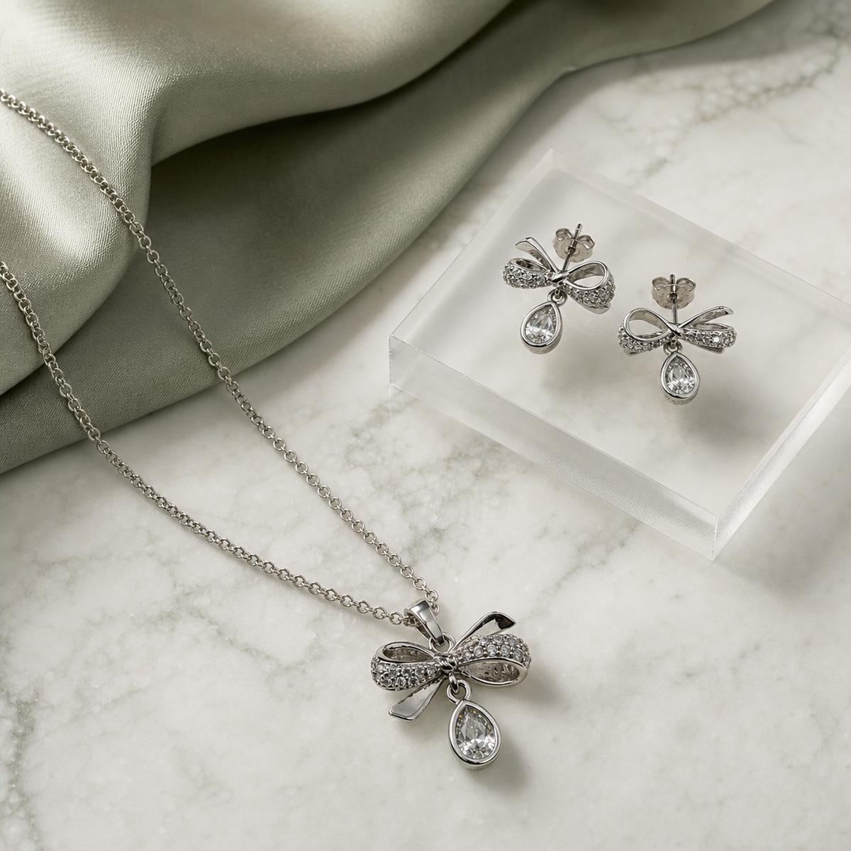 Silver Bow Drop Bloom Jewellery Set product image 3