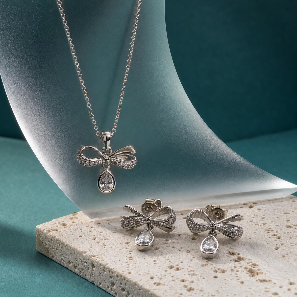 Silver Bow Drop Bloom Jewellery Set product image 5
