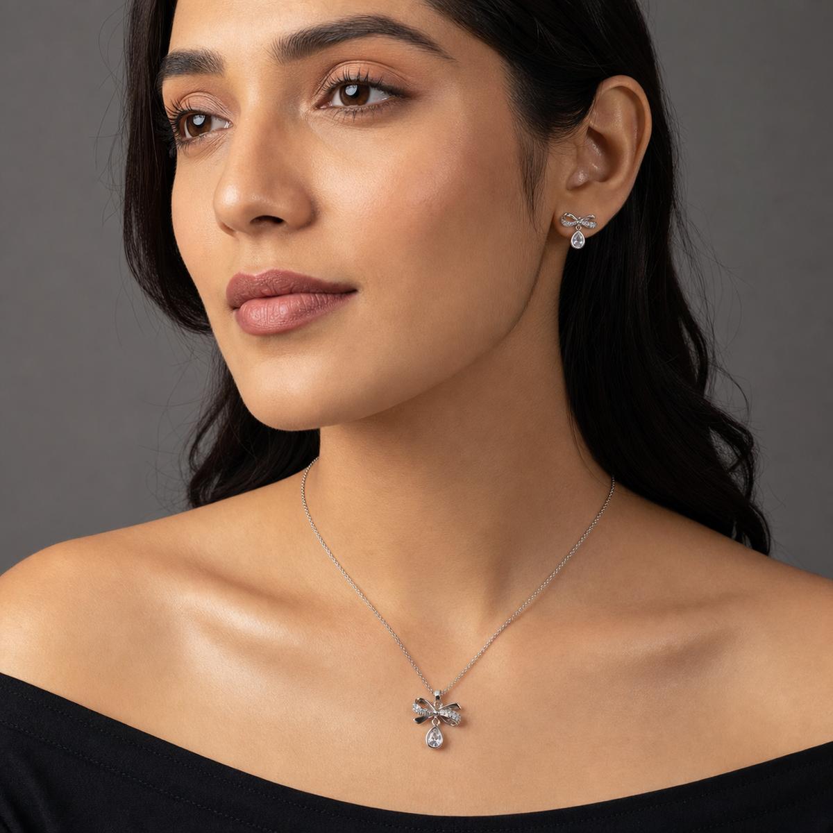 Silver Bow Drop Bloom Jewellery Set product image 6