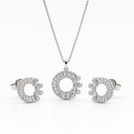 Silver Crescent Halo Jewellery Set product image 1