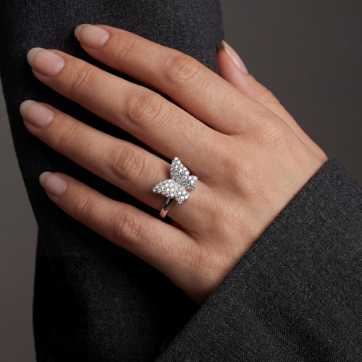 Silver Crystal Butterfly Ring design detail