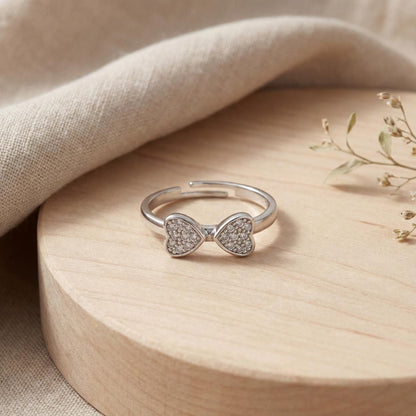 Silver Adjustable Double Love Ring design detail