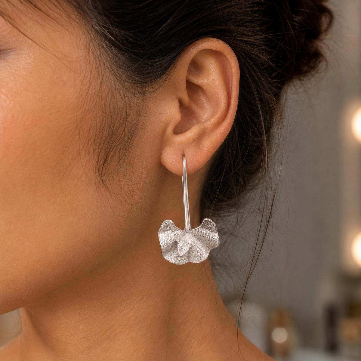 Silver Evara Flower Hook Earrings product image 3