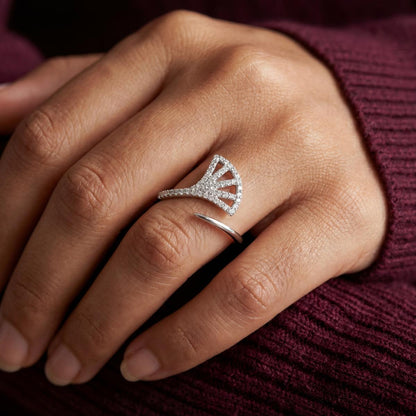 Silver Adjustable Fan Sparkle Ring design detail
