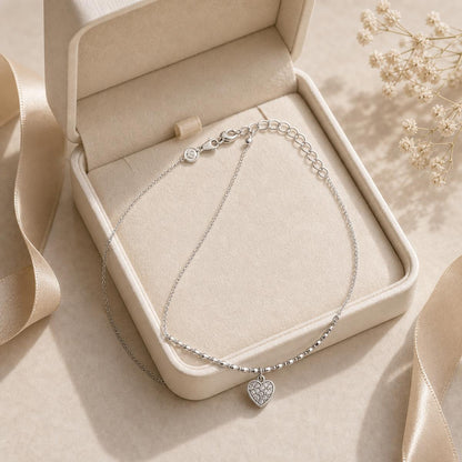 Silver Heart Charm Anklet Ratniva jewellery packaging