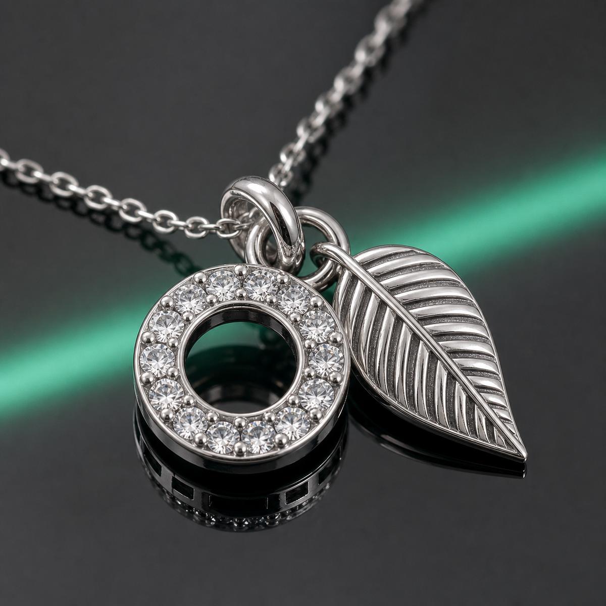 Silver Laurel Leaf Drop Necklace design detail