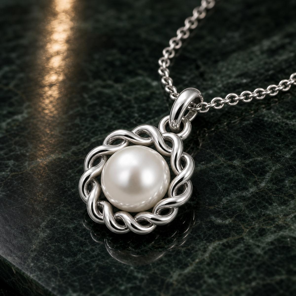 Silver Luna Pearl Halo Pendant design detail
