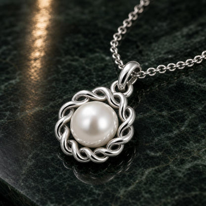 Silver Luna Pearl Halo Pendant design detail